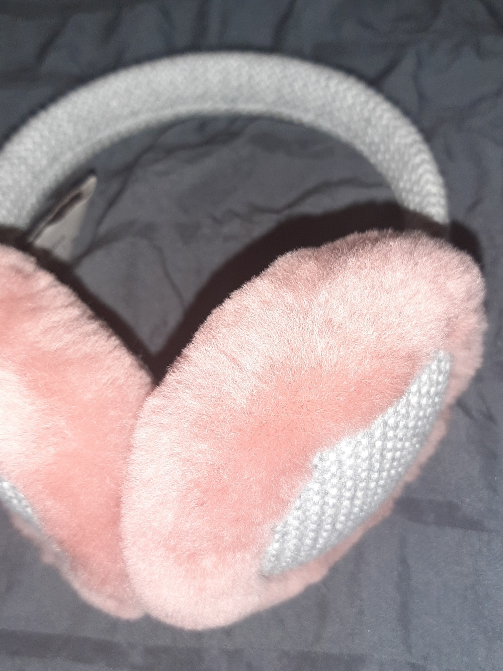 Girls Knit & Shearling Pink and Grey Earmuffs (Style K18555) EUC